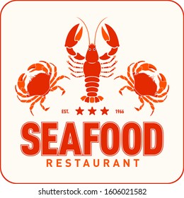 Seafood restaurant logo vector illustration. Market emblem, crafish and crabs silhouette