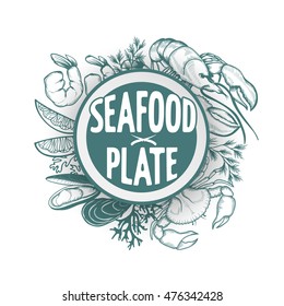 Seafood restaurant  menu brochure with hand-drawn seafood elements.All elements editable.