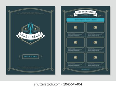 Seafood restaurant menu design and logo vector brochure template. Lobster silhouette.