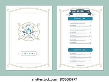 Seafood restaurant menu design and logo vector brochure template. Lobster silhouette.