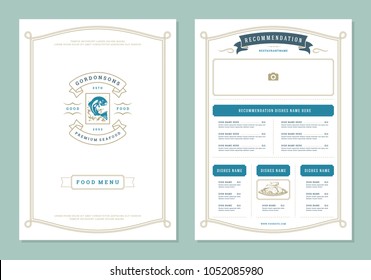 Seafood restaurant menu design and logo vector brochure template. Fish silhouette.
