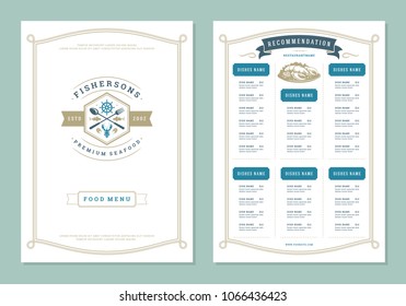 Seafood restaurant menu design and logo vector brochure template. Lobster silhouette.