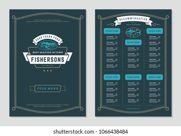 Seafood restaurant menu design and logo vector brochure template. Lobster silhouette.