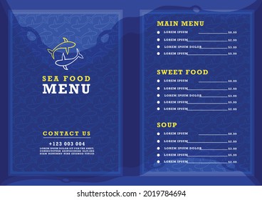 Diseño del menú del restaurante de mariscos modelo vectorial