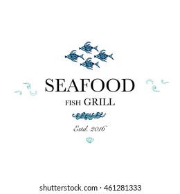 Seafood restaurant and seafood menu identity - Logo with school of fish. Vector Illustration