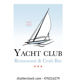 Seafood restaurant and seafood menu identity - Logo with yacht. Vector Illustration