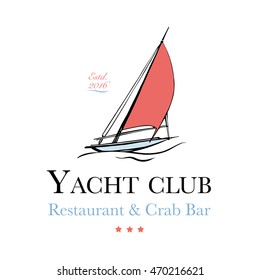 Seafood restaurant and seafood menu identity - Logo with yacht. Vector Illustration