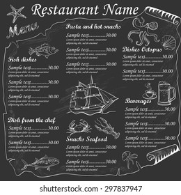 Seafood Restaurant Menu On Chalkboard, Excellent Vector Illustration, EPS 10