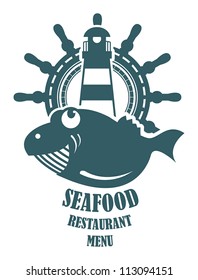 Seafood restaurant menu sign, vector illustration