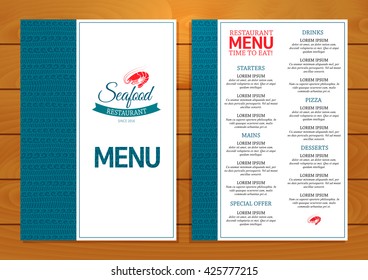 Seafood Restaurant Menu On Wooden Background Stock Vector (Royalty Free ...