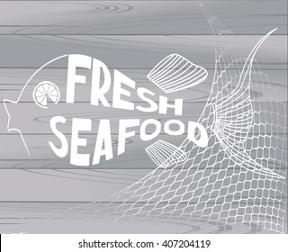 Seafood Restaurant Menu Title Pages With Abstract Fish And Wooden Background