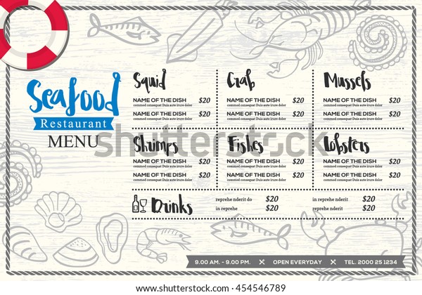 Seafood Restaurant Placemat Menu Design Vector Stock Vector (Royalty ...