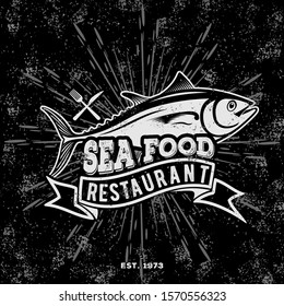 Seafood restaurant poster, banner template with Tuna fish. Vector illustration