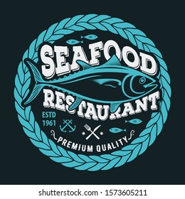 Seafood restaurant poster, banner template with Tuna fish. Vector illustration