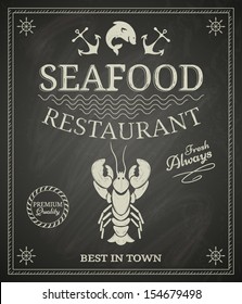 Seafood restaurant poster on chalkboard