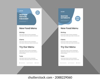 seafood restaurant roll up banner template. seafood promotion poster leaflet design. cover, roll up banner, poster, print-ready