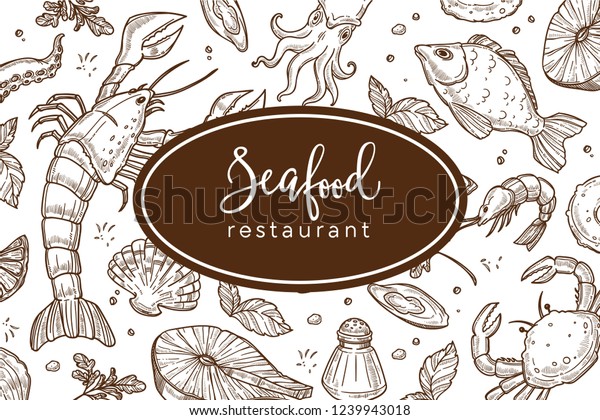 Seafood Restaurant Sketch Poster Menu Tablemat Stock Vector Royalty Free Shutterstock