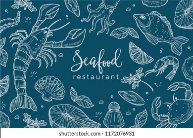 Seafood restaurant vector poster or menu