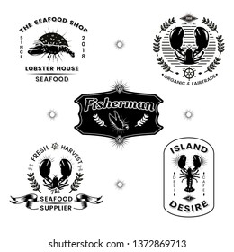 Seafood restaurant vintage logos vector set