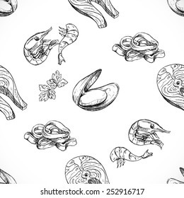 seafood seamless background doodle vector