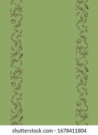 Seafood seamless border. Hand drawn vector illustration. It can be used to design menus, packaging, recipes, labels, fish market. The concept of eco food, healthy eating. Vector isolated illustration.