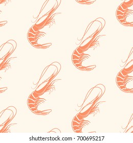 Seafood seamless pattern with Atlantic shrimps, vector illustration