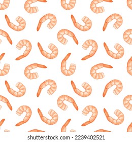 Seafood seamless pattern. Cooked shrimp vector background