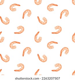 Seafood seamless pattern. Cooked shrimp vector background
