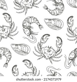 Seafood seamless pattern cover print concept. Vector design element cartoon illustration