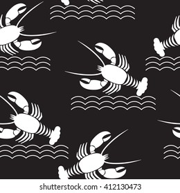 Seafood seamless pattern with lobster