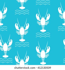 Seafood seamless pattern with lobster
