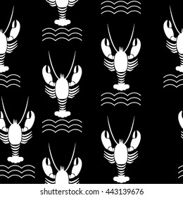 Seafood seamless pattern with lobster