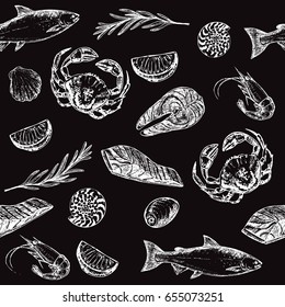 seafood seamless pattern on a black background