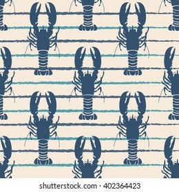 Seafood seamless pattern retro marine with lobster