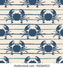 Seafood seamless pattern retro marine with crabs