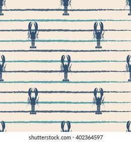 Seafood seamless pattern retro marine with lobster