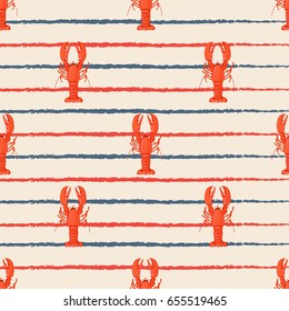 Seafood seamless pattern retro marine background with lobster