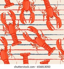 Seafood seamless pattern retro marine background with lobster