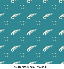 Seafood seamless pattern retro with shrimps