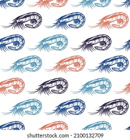 Seafood seamless pattern with shrimps on a white background