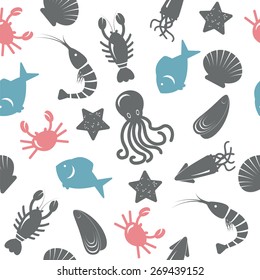 Seafood seamless pattern. Vector illustration