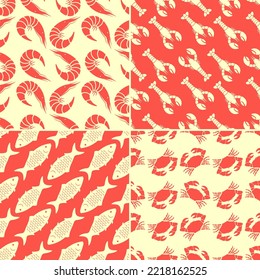 Modalidades sin costura. Camarón, langosta, pescado y cangrejo. Ilustración del vector
