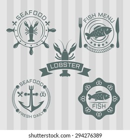 Seafood set of colored vector labels