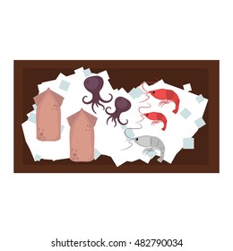 Seafood set design flat fish and crab
