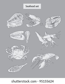 seafood set hand drawn illustrations