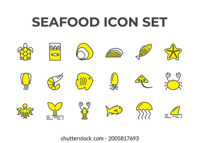 seafood set icon, seafood office set sign icon, vector illustration