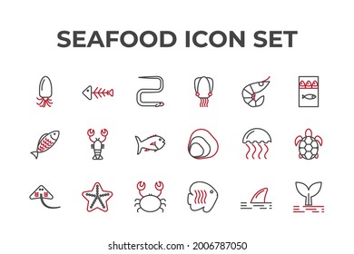 seafood set icon, seafood office set sign icon, vector illustration