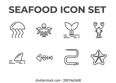 seafood set icon, seafood office set sign icon, vector illustration