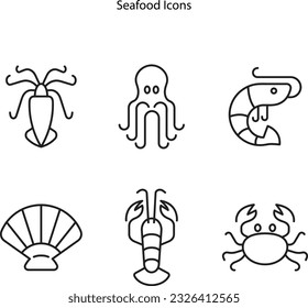 Seafood set icon. Vector illustration icons fish food on white background Isolated color set seafood.