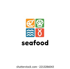 seafood set logo vector isolated premium sea